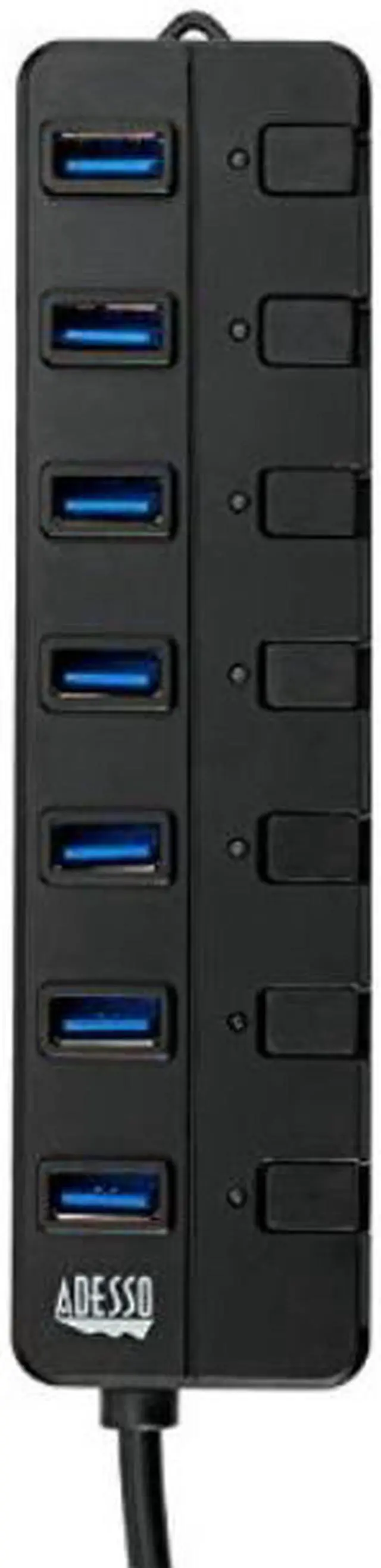 Alt view image 9 of 20 - Adesso AUH-3070P 7-Port USB 3.0 Hub with Individual Power Switch & Power Adapter