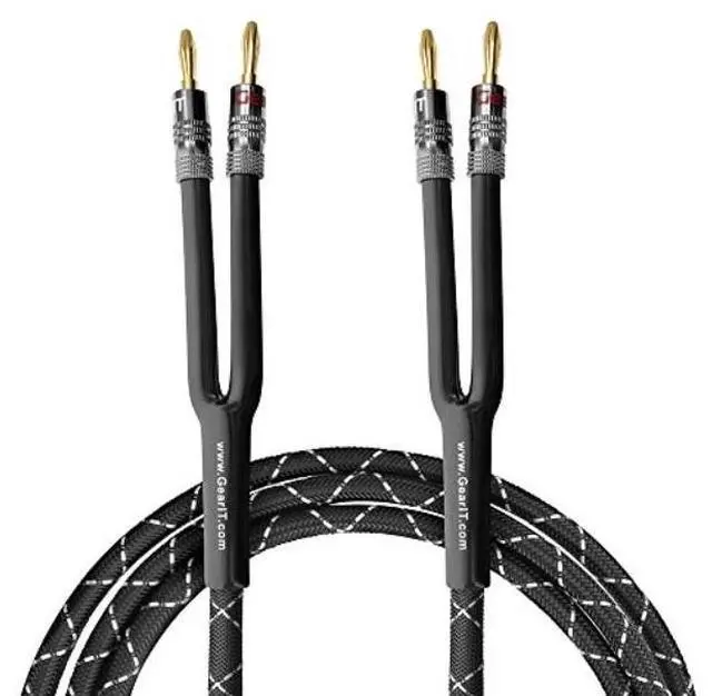 Alt view image 2 of 2 - GearIT 12AWG Premium Heavy Duty Braided Speaker Wire (15 Feet) with Dual Gold Plated Banana Plug Tips - Oxygen-free Copper (OFC) Construction, Black