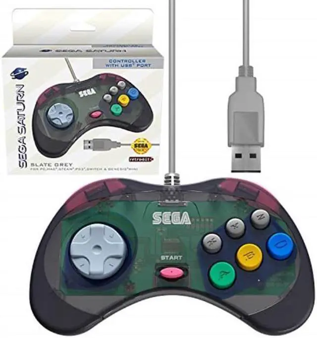 Alt view image 16 of 17 - Retro-Bit Official Sega Saturn USB Controller Pad for PC, Mac, Steam, RetroPie, Raspberry Pi - USB Port - Slate Gray