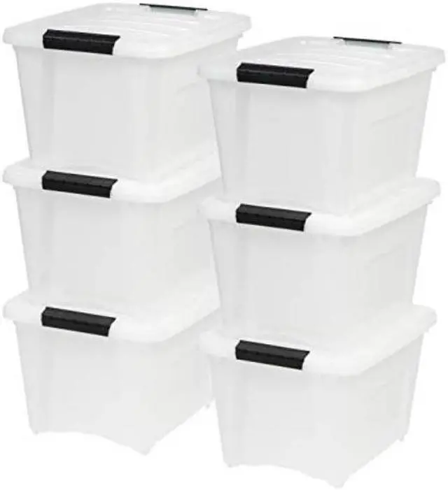 Alt view image 2 of 5 - IRIS USA 19 Qt Stackable Plastic Storage Bins with Lids, 6 Pack - BPA-Free, Made in USA - Discreet Organizing Solution, Latches, Durable Nestable Containers, Secure Pull Handle - Pearl