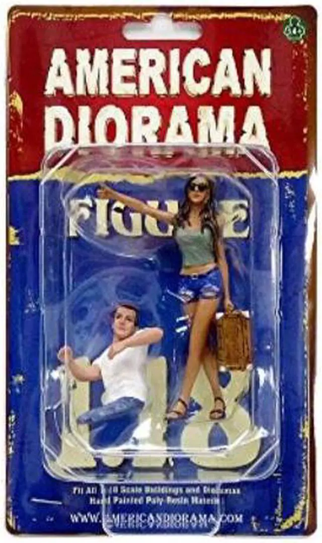 Alt view image 6 of 10 - Hitchhiker 2 piece Figurine Set (Green Shirt) for 1/18 Scale Model Cars by American Diorama