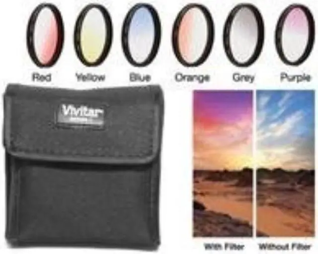 Alt view image 5 of 12 - Vivitar 52mm Graduated Color Multicoated Filter Set (Red, Yellow, Blue, Orange, Gray, Purple & Case)