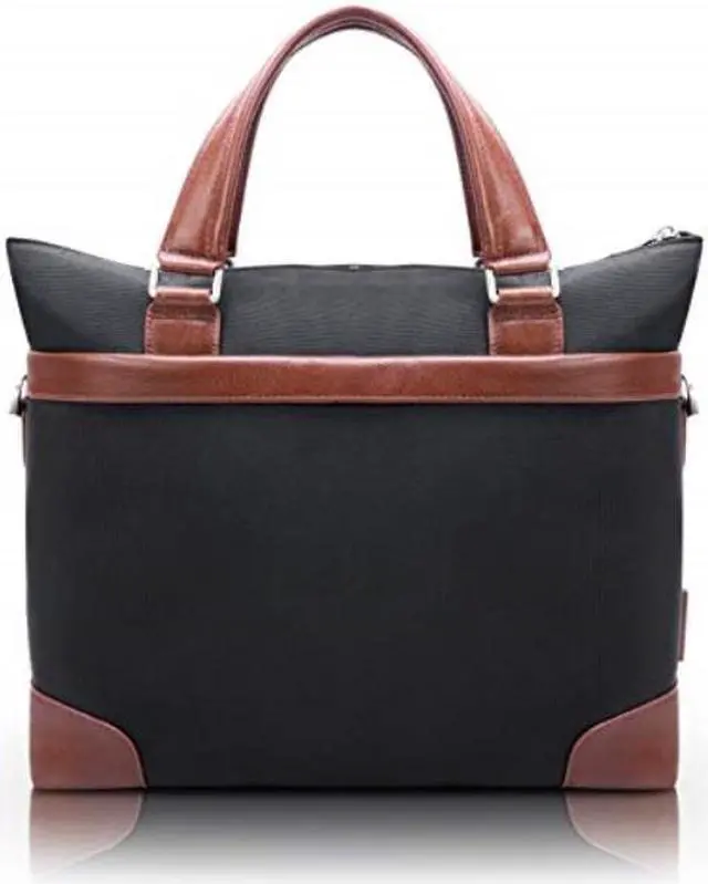 Main image of mcklein eastward, 1680d ballistic nylon with leather trim, 15" nylon, twotone, laptop & tablet briefcase, black 78395