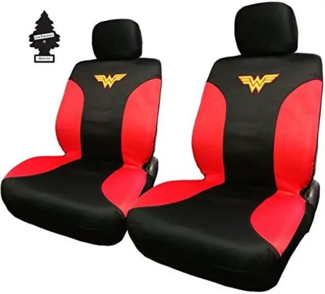 Main image of yupbizauto pair of new dc comic wonder woman sideless neoprene waterproof car seat covers with air freshener