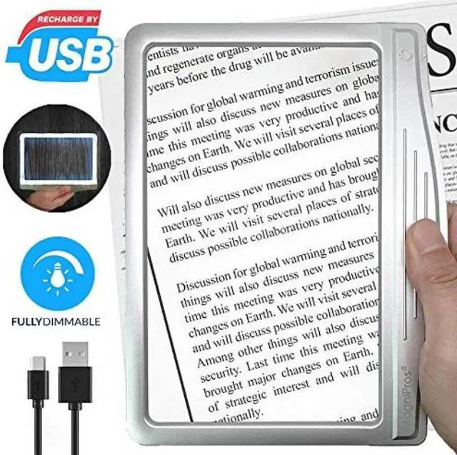 Alt view image 8 of 8 - Rechargeable 3X Large Ultra Bright Page Magnifying Glass with LED light 12 Anti-Glare - Ideal for Reading Small Prints & Low Vision Seniors