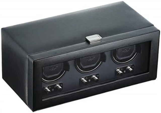 Main image of wolf 270202 heritage triple watch winder with cover, black