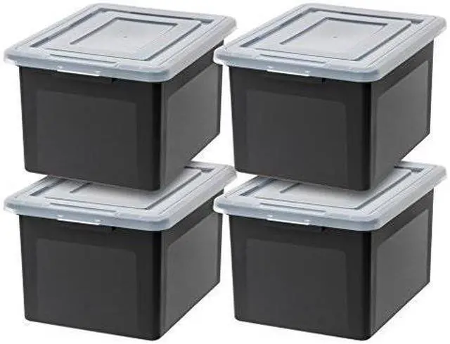 Alt view image 2 of 5 - IRIS USA File Box File Organizer Plastic File Box for Letter/Legal File, BPA-Free Plastic Storage Bin Tote Organizer with Durable and Secure Latching Lid, Stackable and Nestable, Black 35 Qt. 4Pack