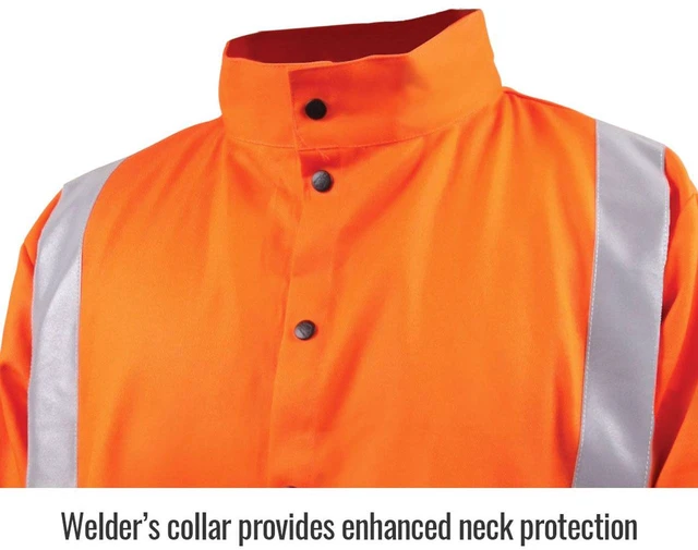 Alt view image 4 of 4 - Black Stallion JF1012-OR Hi-Vis Safety Welding Jacket with FR Reflective Tape, Safety Orange, X-Large
