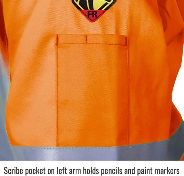 Alt view image 3 of 4 - Black Stallion JF1012-OR Hi-Vis Safety Welding Jacket with FR Reflective Tape, Safety Orange, X-Large