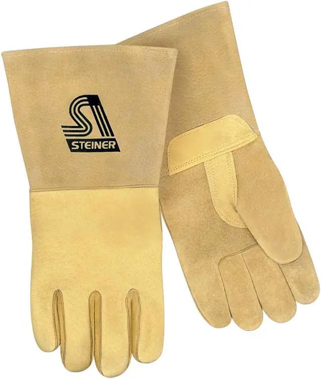 Main image of Steiner P750 Pigskin MIG Stick Welding Gloves, Unlined Palm, Thermocore Foam Back, Long Cuff, Medium
