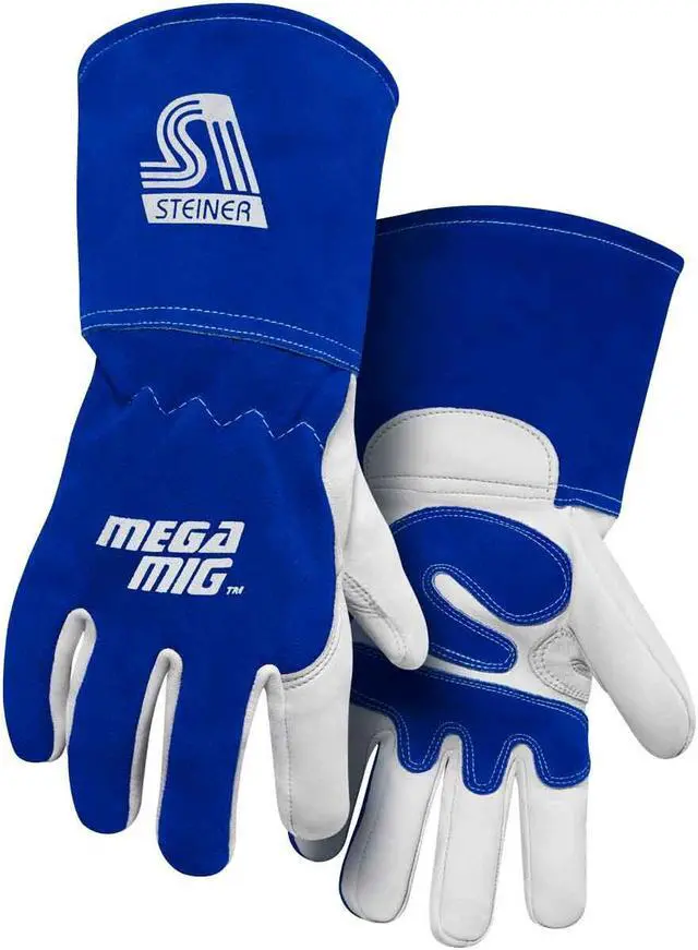 Main image of Steiner 0255 MegaMIG Premium Grain Goatskin MIG Welding Gloves, Split Cowhide Back, Cotton Lined, Long Cuff, Medium
