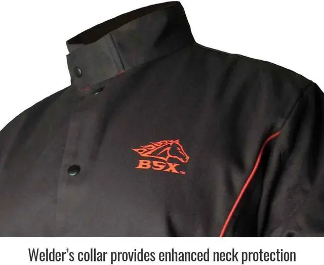 Alt view image 2 of 4 - Revco Industries BX9C-L BSX Contoured FR Welding Black w/ Flames Jacket, Large