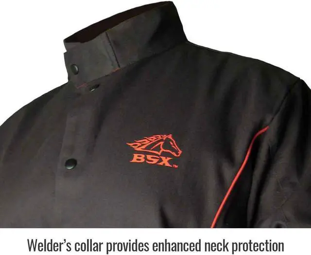 Alt view image 2 of 4 - Black Stallion B9C BSX Contoured FR Cotton Welding Jacket, Black/Red, 2X-Large