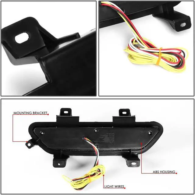 Alt view image 4 of 7 - DNA Motoring 3BL-FM15-LED-BK For 2015 to 2018 Ford Mustang LED Neon Shape Third 3rd Tail Brake Light Reverse / Back Up Rear Fog Lamp Black Housing 16 17