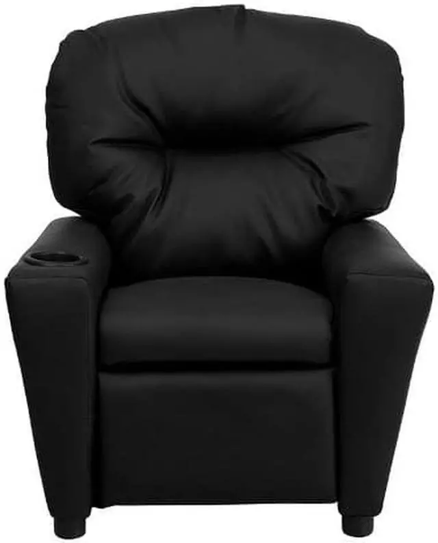Alt view image 9 of 20 - Contemporary Black LeatherSoft Kids Recliner with Cup Holder