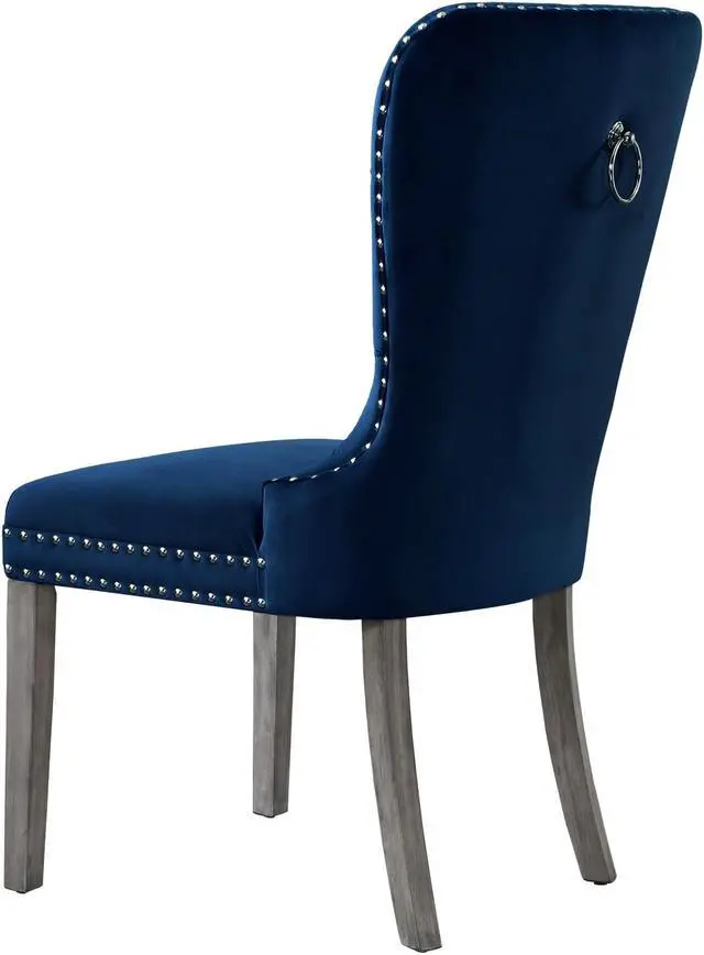 Alt view image 4 of 7 - Duncan Navy Blue Velvet Dining Chair - Set of 2 | Tufted | Ring Handle | Chrome Nailhead Trim