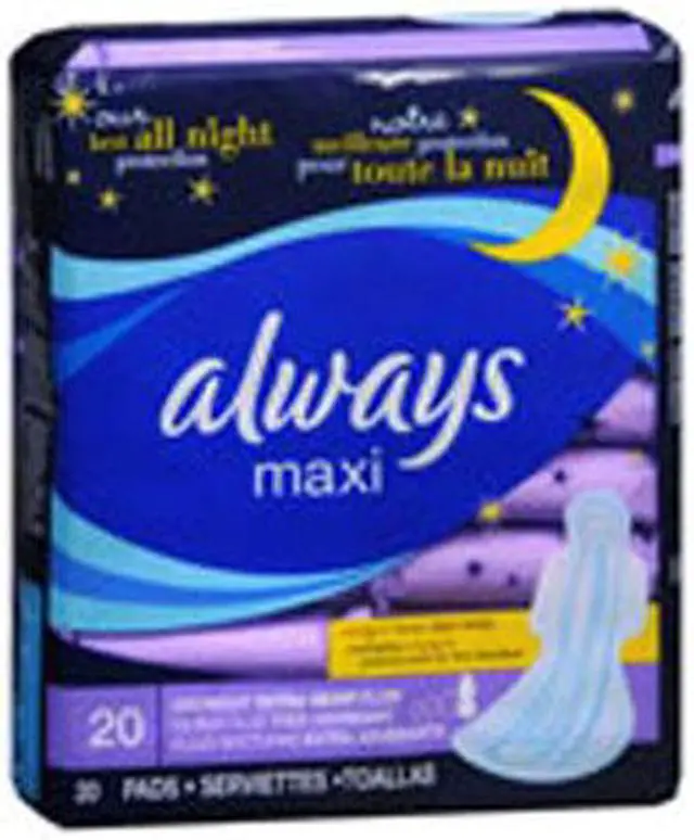 Alt view image 2 of 16 - Always maxi pads extra heavy flow overnight protection with flexi wings - 20 ...