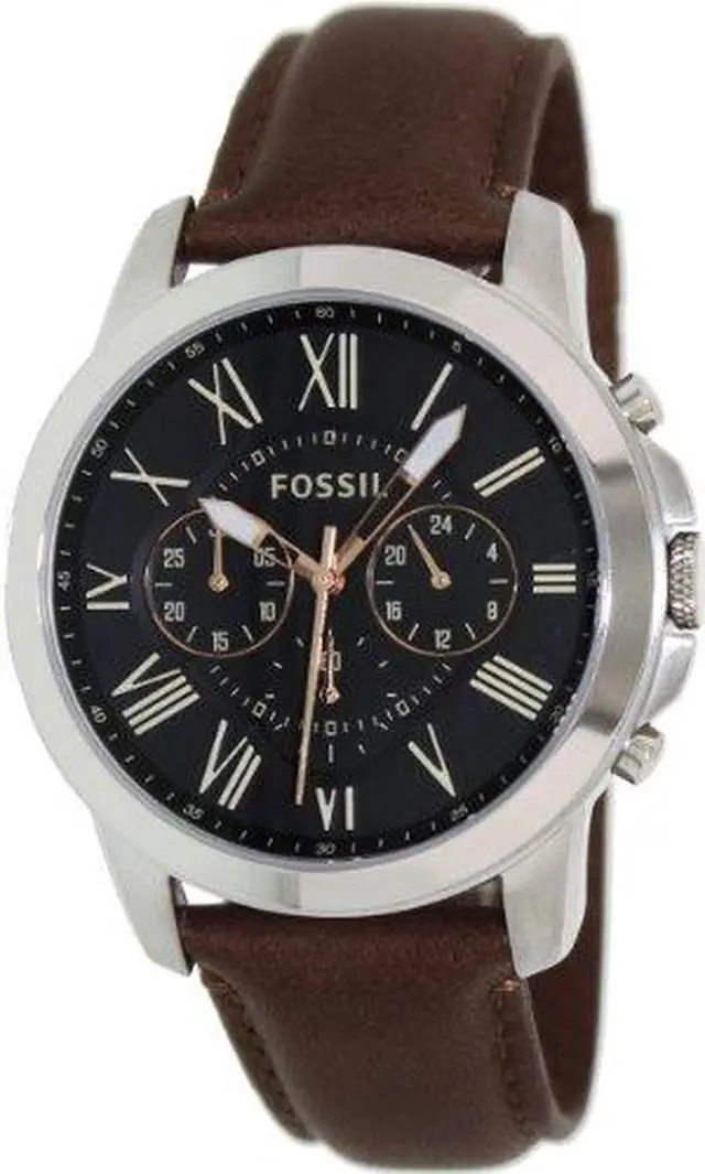 Alt view image 6 of 17 - Fossil Grant Chronograph Black Dial Brown Leather Mens Watch FS4813