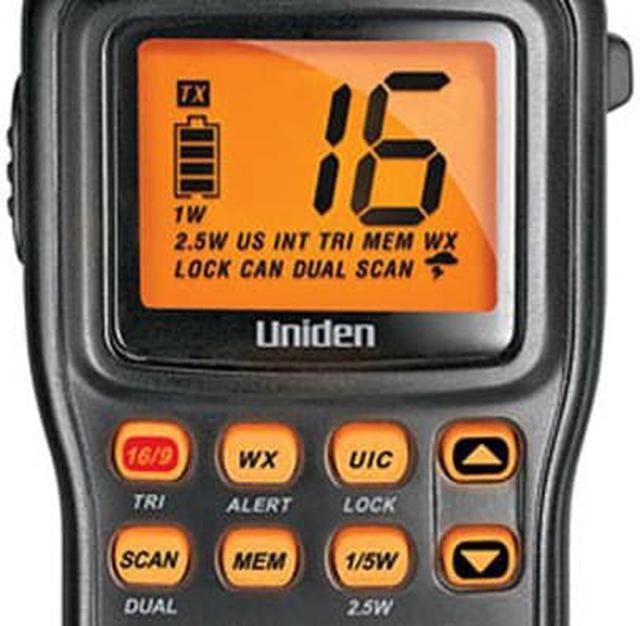 Uniden MHS75 Waterproof Handheld 2-Way VHF Marine radio, Submersible,  Selectable 1/2.5/5 Watt Transmit Power. All USA/International and Canadian