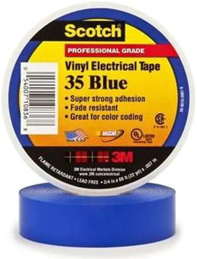Alt view image 10 of 13 - 3M Scotch 35 Vinyl Electrical Color Coding Tape 3/4" x 66ft Blue 10836 - OEM