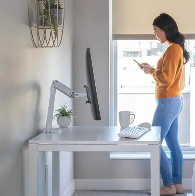 Alt view image 5 of 20 - Ergotron 45-486-216 Mxv Desk Monitor Arm - Adjustable Arm For Monitor (Low Profile) - White - Screen Size: Up To 34 Inch - Desk-Mountable