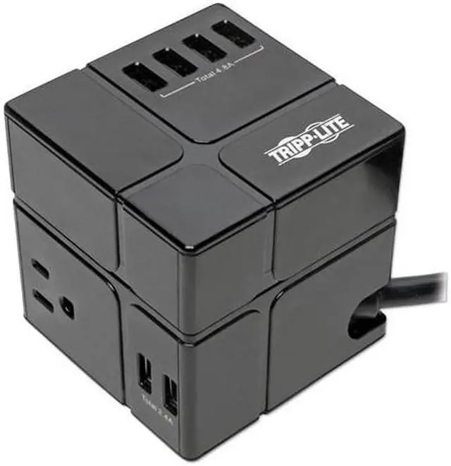 Alt view image 20 of 20 - Tripp Lite Surge Protector 3 Outlet 6 USB-A Power Cube Black TLP366CUBEUSBB