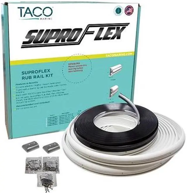 Alt view image 5 of 5 - Taco Suproflex Rub Rail Kit - White With Flex Chrome Insert - 2"H X 1.2"W X 60'L