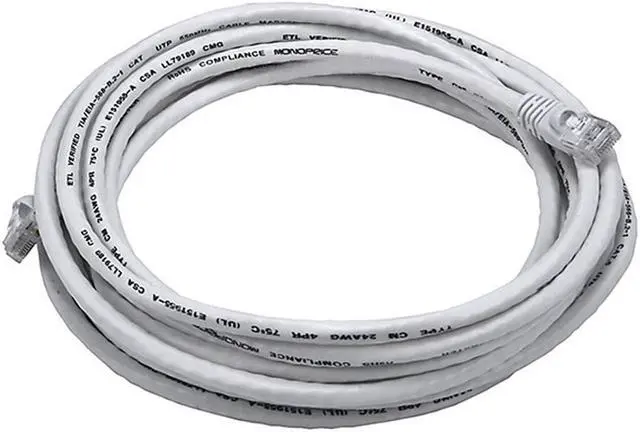 Alt view image 8 of 12 - Monoprice Cat5e Ethernet Patch Cable - Network Internet Cord - RJ45, Stranded, 350Mhz, UTP, Pure Bare Copper Wire, 24AWG, 14ft, White