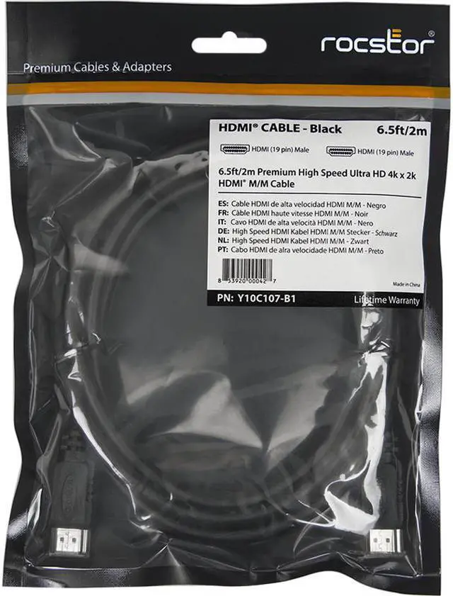 Alt view image 6 of 7 - Rocstor Y10C107-B1 Rocstor Premium High Speed HDMI (M/M) Cable with Ethernet. 6-ft - HDMI for Audio/Video Device, Projector, HDTV, Satellite Receiver, Blu-ray Player, Gaming Console, Home Theater