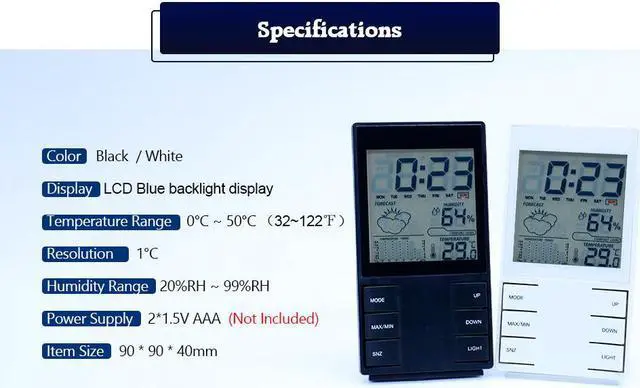 Alt view image 5 of 7 - OUTEST Digital Temperature Humidity clock Weather forecast station meter with weather station barometer Alarm clock CX-505 (Black)