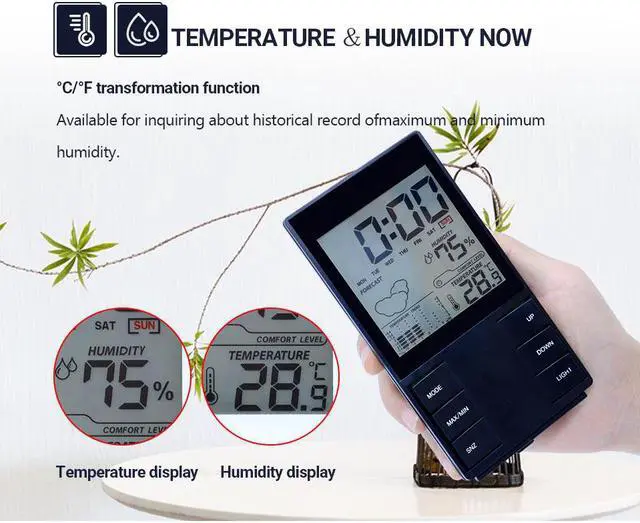 Alt view image 6 of 7 - OUTEST Digital Temperature Humidity clock Weather forecast station meter with weather station barometer Alarm clock CX-505 (Black)