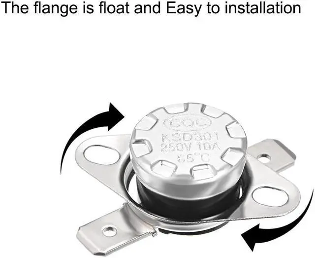 Alt view image 2 of 4 - KSD301 Thermostat, Temperature Control Switch 65°C 10A Normally Closed N.C 6.3mm Pin 5pcs