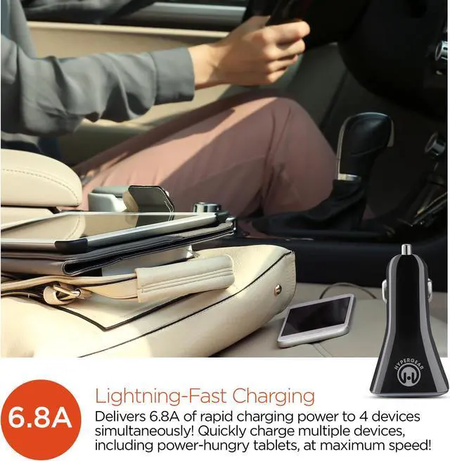 Alt view image 3 of 8 - HyperGear High-Power Quad USB 6.8A Car Charger
