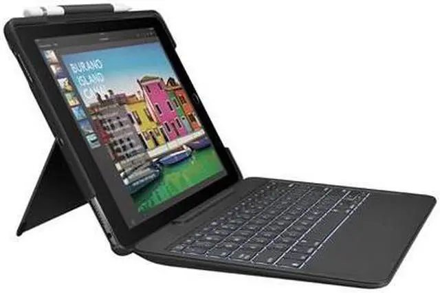 Alt view image 4 of 20 - Logitech Slim Combo Keyboard/Cover Case (Folio) for 10.5" Apple iPad Pro Tablet - Black - Spill - x
