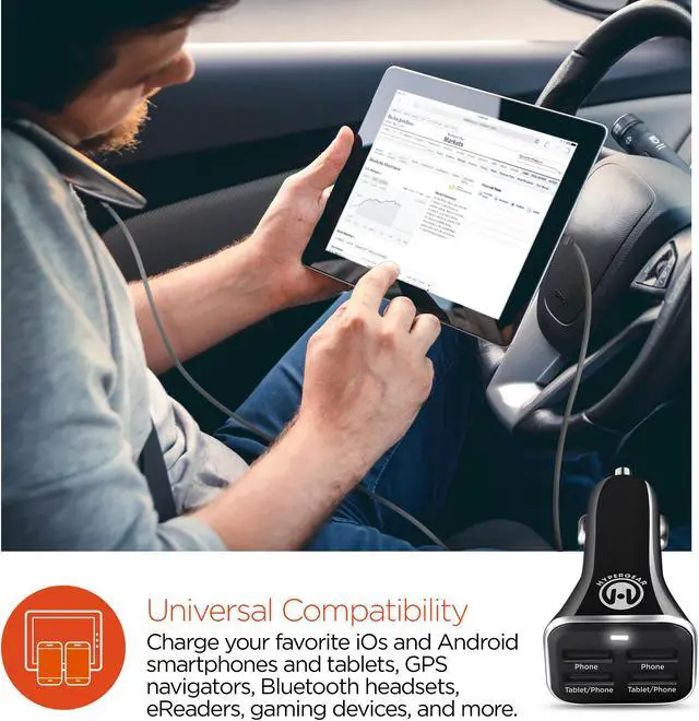 Alt view image 4 of 8 - HyperGear High-Power Quad USB 6.8A Car Charger