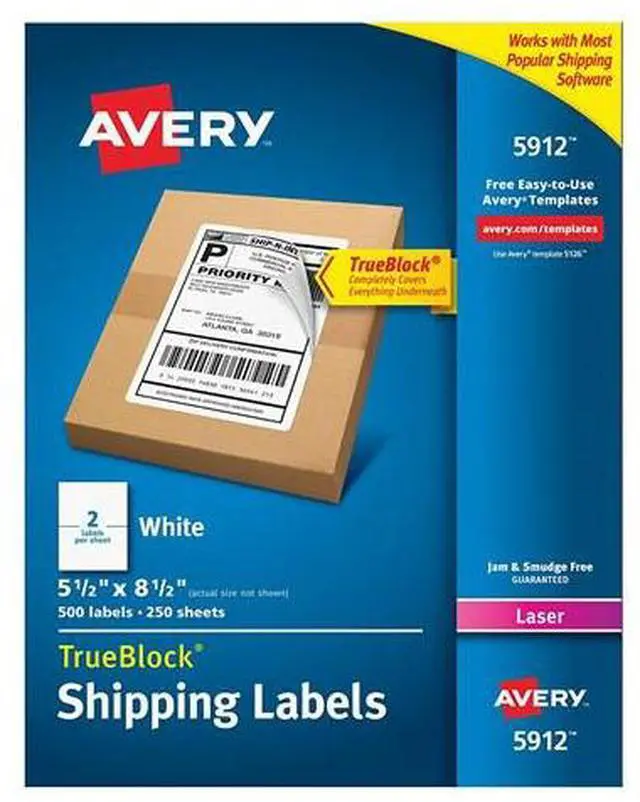 Alt view image 3 of 10 - Avery Shipping Labels, TrueBlock Technology, Permanent Adhesive, 5-1/2" x 8-1/2", 500 Labels (5912)
