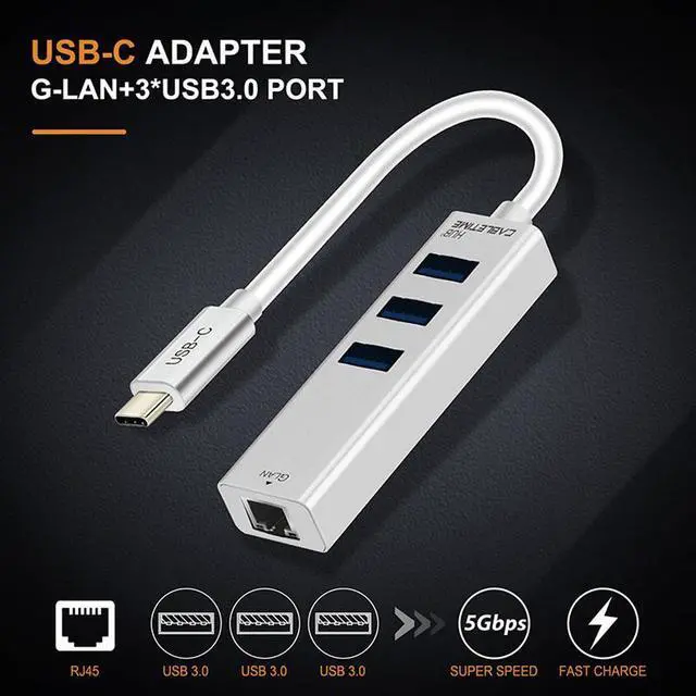 Alt view image 2 of 6 - Cabletime USB C Ethernet HUB Type C to USB 3.0 RJ45 Network Card for Windows 10 Xiaomi Mi Box 3 Android TV USB Lan Adapter N134