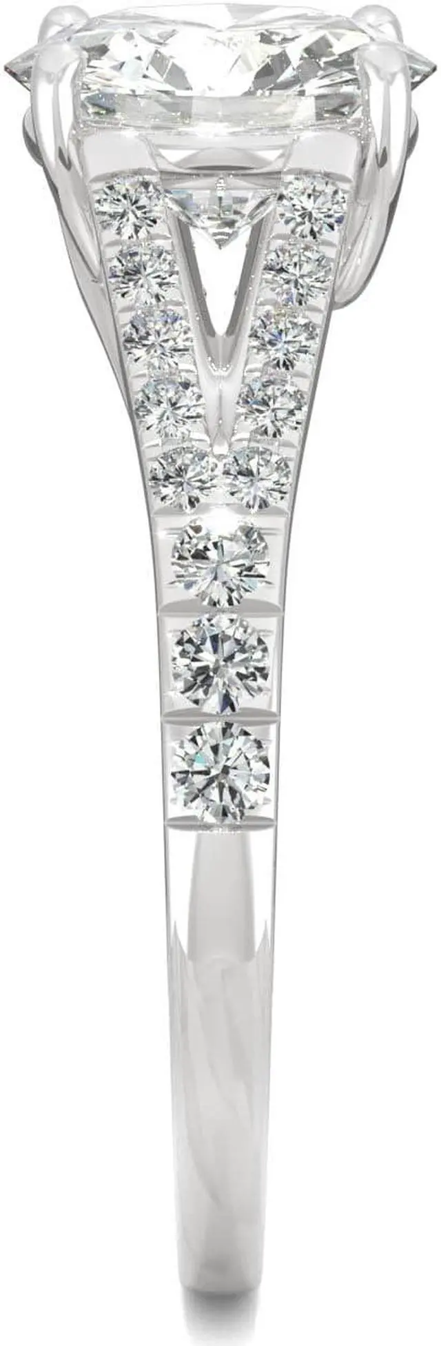 Alt view image 5 of 7 - 14K White Gold Moissanite by Charles & Colvard 8mm Round Engagement Ring-size 9 2.24cttw DEW