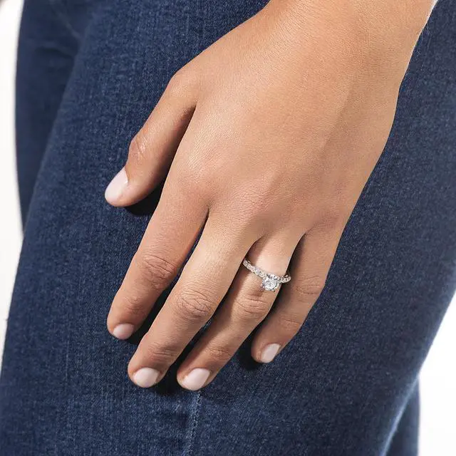 Alt view image 5 of 7 - White Gold Moissanite by Charles & Colvard 7.5mm Round Engagement Ring-size 7 1.80cttw DEW