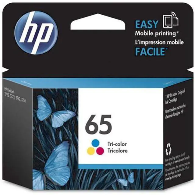 Alt view image 5 of 20 - HP 65 Tri-color Original Ink Cartridge, ~100 pages, N9K01AN#140