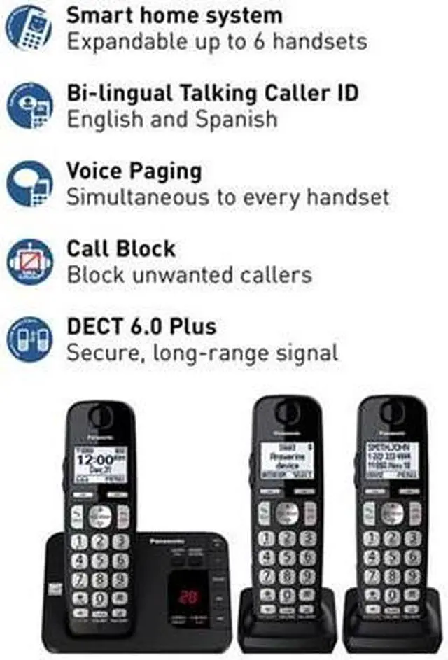 Alt view image 4 of 8 - Panasonic KX-TGE433B 3 Handset Cordless Phone