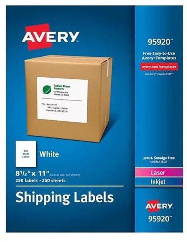 Alt view image 6 of 11 - Avery Shipping Labels, Permanent Adhesive, 8-1/2" x 11", 250 Labels (95920)