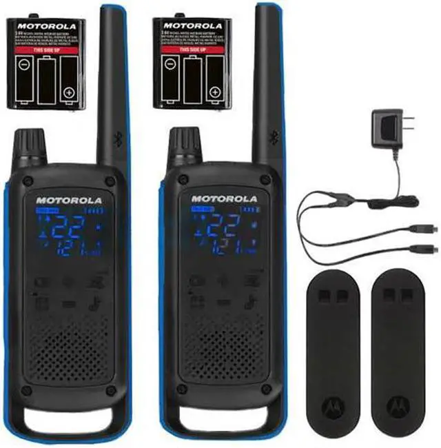 Alt view image 6 of 20 - Motorola T800 Two-Way Radio - 56KM Bluetooth Model, 2 Pack, Black/Blue