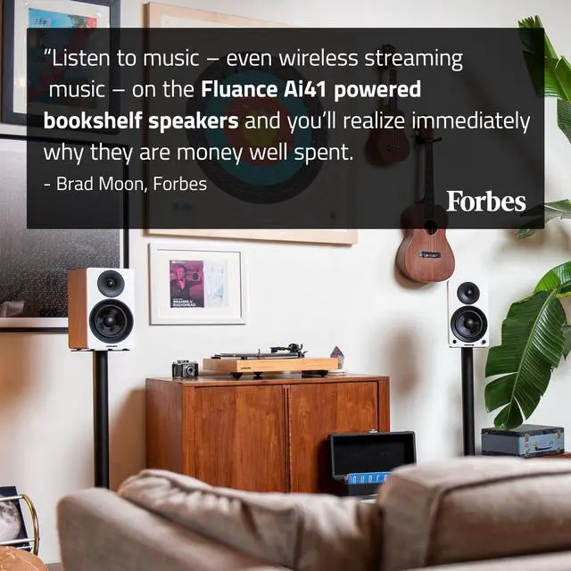 Alt view image 6 of 7 - Fluance Ai41 Powered 2-Way 2.0 Stereo Bookshelf Speakers with 5" Drivers, 90W Amplifier for Turntable, TV, PC and Bluetooth 5 Wireless Music Streaming with RCA, Optical & Subwoofer Out (Black Ash)