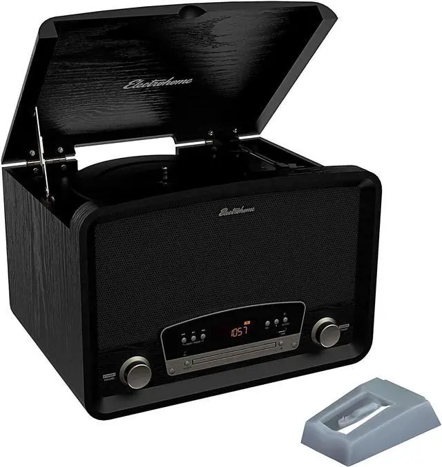 Main image of Electrohome Kingston 7-in-1 Vintage Vinyl Record Player Stereo System with 3-Speed Turntable, Bluetooth, AM/FM Radio, CD, Aux In, RCA/Headphone Out with 2 Bonus Replacement Needles (RR75B)
