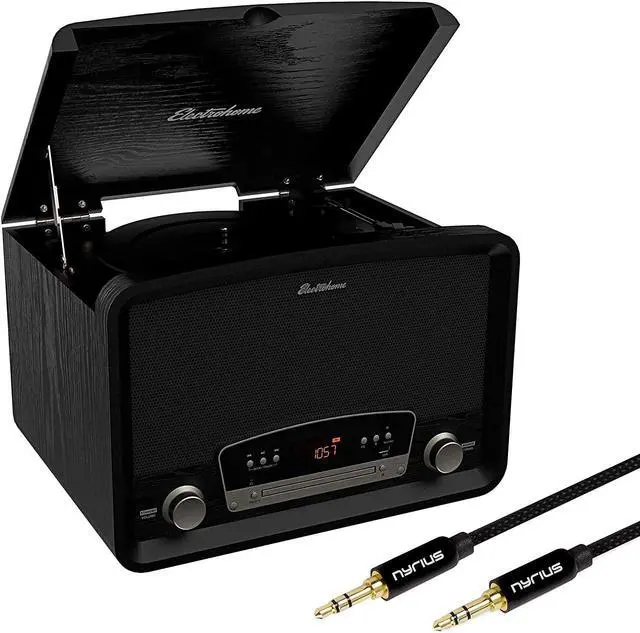 Main image of Electrohome Kingston 7-in-1 Vintage Vinyl Record Player Stereo System with 3-Speed Turntable, Bluetooth, AM/FM Radio, CD, Aux In, RCA/Headphone Out with Bonus 3.5mm Aux Cable (RR75B)