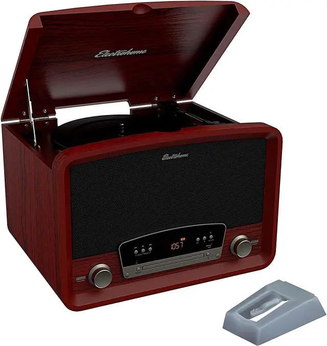 Main image of Electrohome Kingston 7-in-1 Vintage Vinyl Record Player Stereo System with 3-Speed Turntable, Bluetooth, AM/FM Radio, CD, Aux In, RCA/Headphone Out with 2 Bonus Replacement Needles (RR75C)