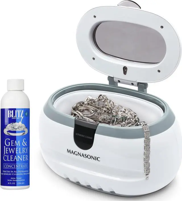 Main image of Magnasonic Professional Ultrasonic Jewelry Cleaner Machine w/ 8 Oz Gem & Jewelry Cleaner Concentrate Solution for Cleaning Eyeglasses Watches Rings Necklaces Coins Razors Combs Tools Parts