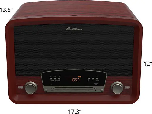 Alt view image 4 of 6 - Electrohome Kingston 7-in-1 Vintage Vinyl Record Player Stereo System with 3-Speed Turntable, Bluetooth, AM/FM Radio, CD, Aux In, RCA/Headphone Out with 1 Year Extended Warranty (RR75C)