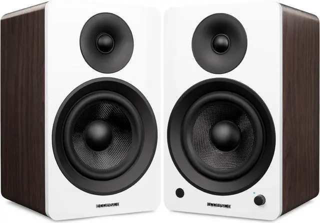 Alt view image 2 of 7 - Fluance Ai61 Powered 6.5" Stereo Bookshelf Speakers (White Walnut), DB10 10" Low Frequency Ported Front Firing Powered Subwoofer (Natural Walnut), 15 Feet RCA Ultimate Performance Subwoofer Cable
